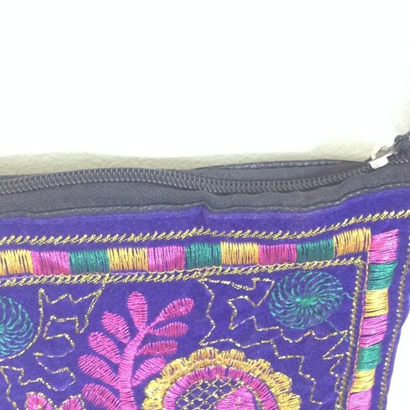 Purple Embroidered Ball String Boho Cross Body Bag - Picture 3 of 7